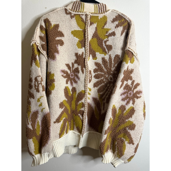 Women's POL Beige Brown Floral Knit Thick Plush Cardigan S - Picture 5 of 5